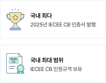 국내 최다 - 2025년 IECEE CB 인증서 발행 / 국내 최대 범위 - IECEE CB 인정규격 보유